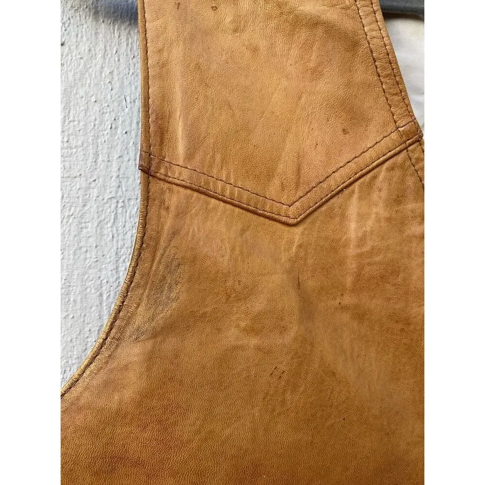 Genuine Leather Men's Vintage Button Vest Made in‎ Mexico Size 44 Tan/Brown